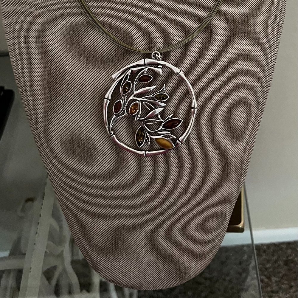 Tree of Life Baltic Amber necklace -ng multicolored genuine stones